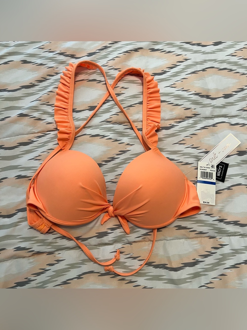 Women’s Orange Ruffle Strap Bikini Top